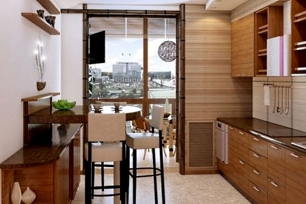 Вариант дизайна кухни 8 кв. м с балконом.