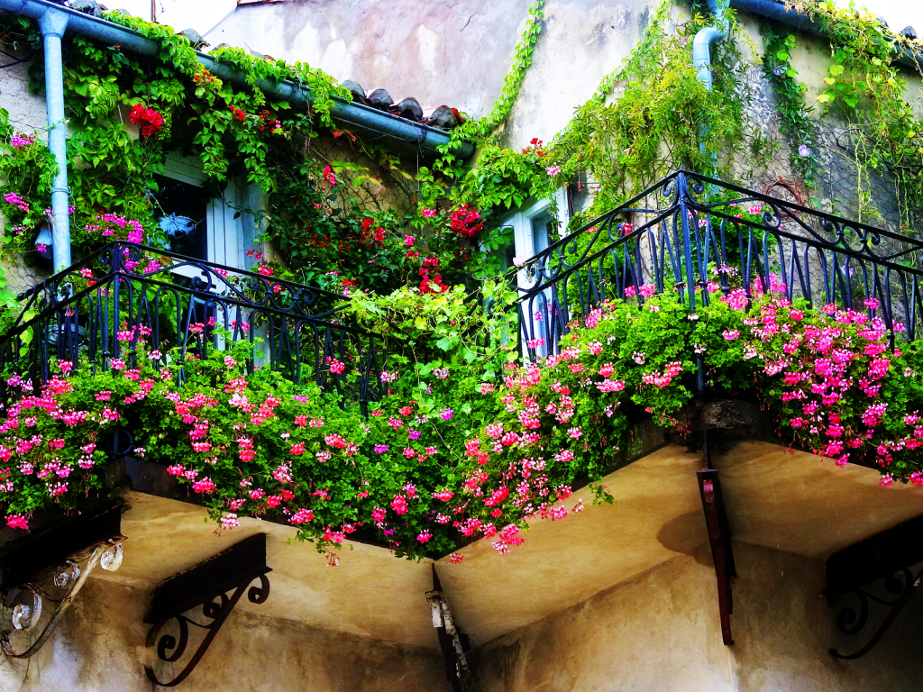 Балкон с роскошным дизайном цветами