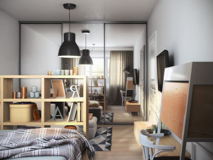 гостиная-спальня в дизайне однокомнатной квартиры площадью 36 кв. м.