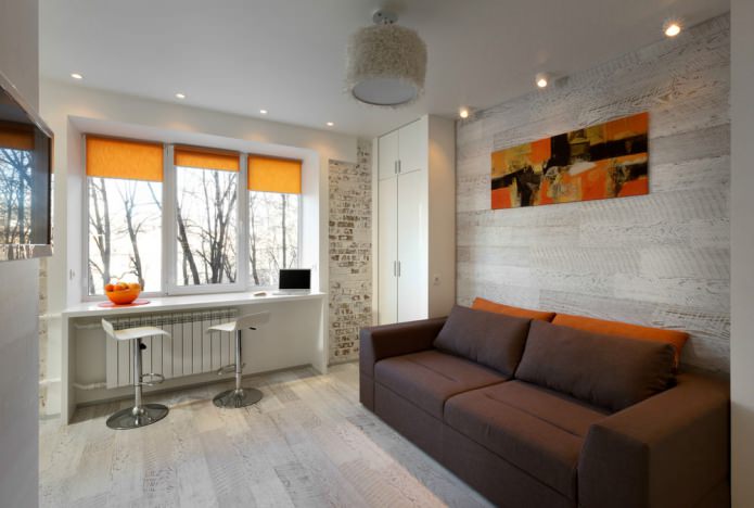 Дизайн квартиры-студии в оранжево-белых тонах