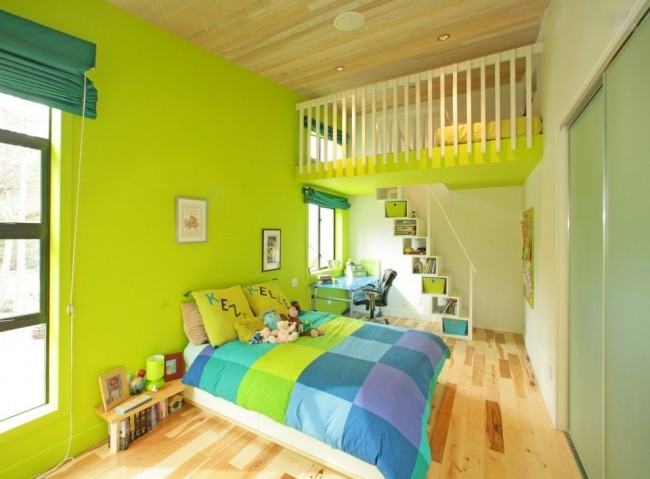 Салатовый цвет в сочетании с оливковым увеличат пространство в комнате