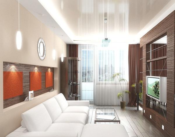 Разделить гостиную с другим помещением можно с помощью деревянной или гипсокартонной декоративной перегородки