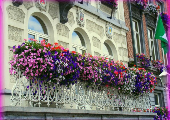 Яркое украшения балкона цветами