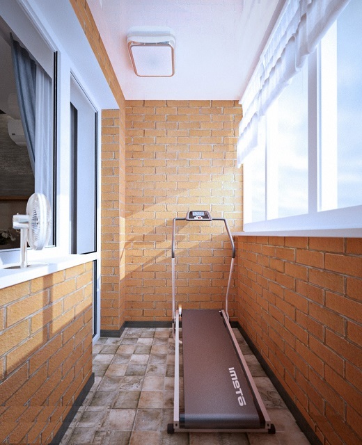  Балкон, оформленный в стиле «лофт», превратился в миниатюрный тренировочный зал