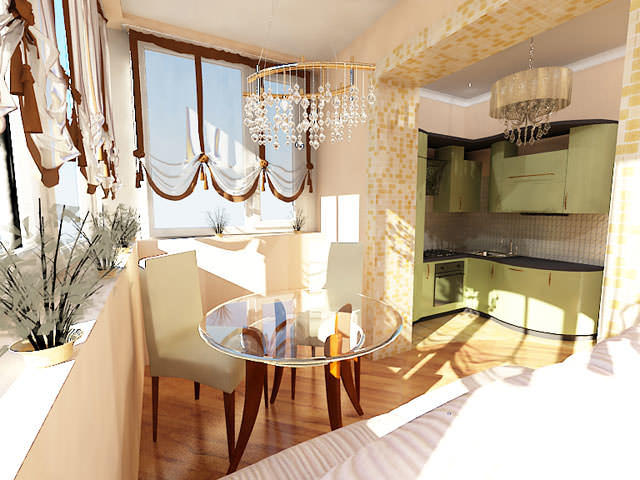 Балкон, совмещенный с маленькой кухней, может стать прекрасным местом для чаепитий