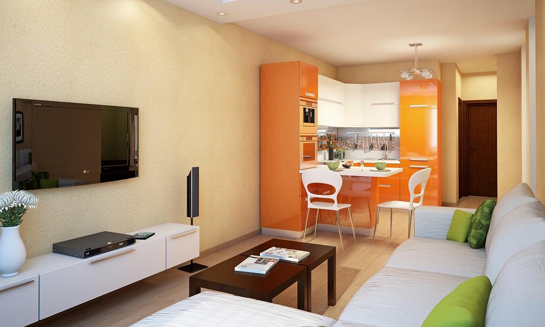 Для каждой зоны кухни-гостиной стоит приобретать предметы мебели разных цветов 