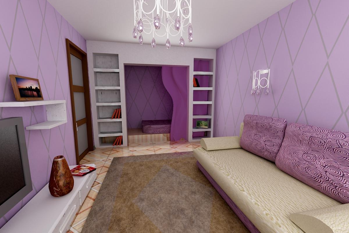 Гостиная-спальня в 18 квадратов предполагает множество вариантов для установки спального места, чтобы оно было скрыто от чужих глаз и не занимало много места