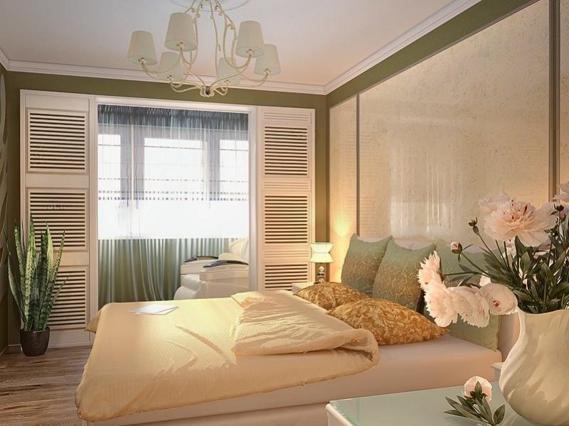Интерьер совмещенной спальни с балконом можно выполнить в самых различных стилях
