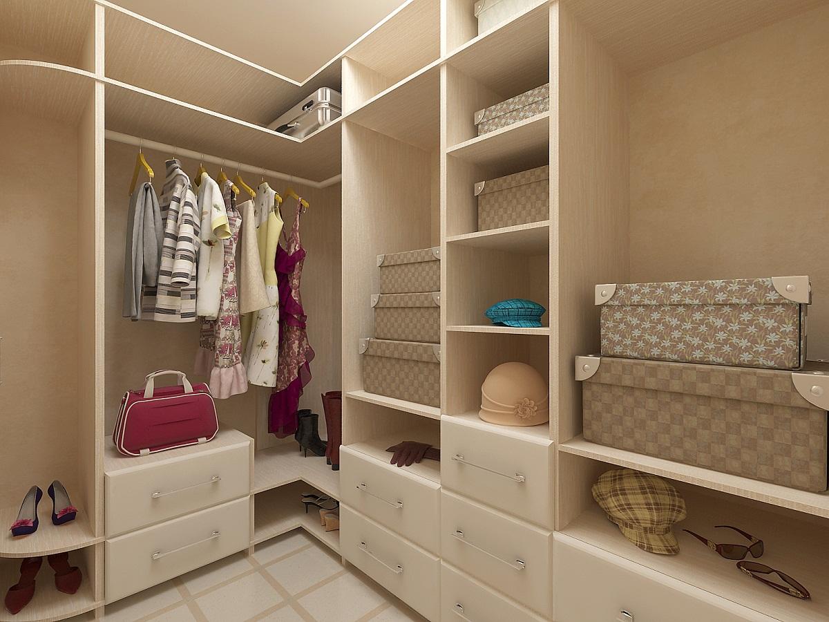 Если гардеробная комната маленькая, то при ее оформлении стоит применять светлые цвета 