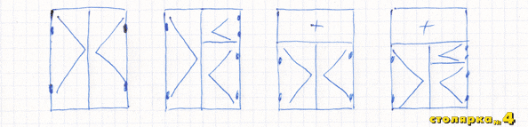 Схематический рисунок двухстворчатых блоков, от руки