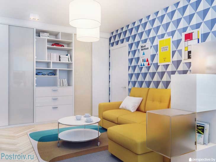 Дизайн комнаты в однокомнатной квартире 36 кв. м. Фото
