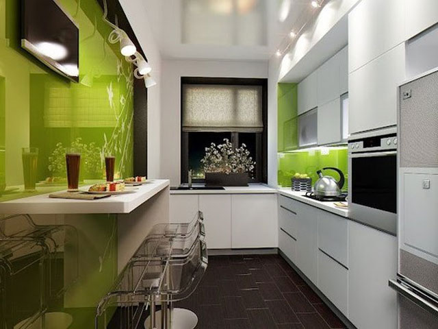 Мебель для узкой кухни в стиле минимализм и хай тек