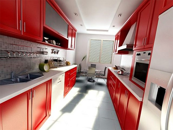 кухня 10 кв.м с красными фасадами