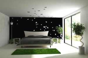 Минимализм в огромной спальне, создаёт ощущение невероятной легкости и воздушности пространства.