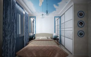Бело-синяя спальня