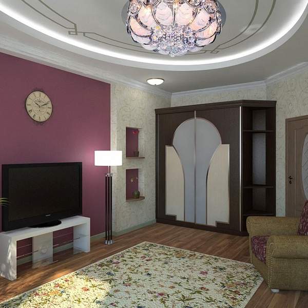 Дизайн зала в квартире в сиреневом цвете