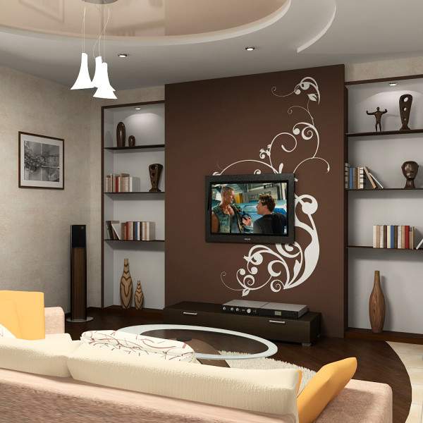 Современный дизайн зала в квартире в коричневом цвете