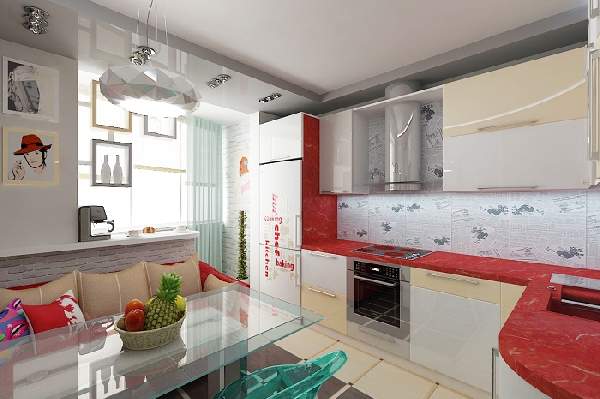 дизайн кухни с балконом и диваном фото, фото 33
