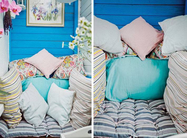 декоративные подушки в дизайне балкона фото