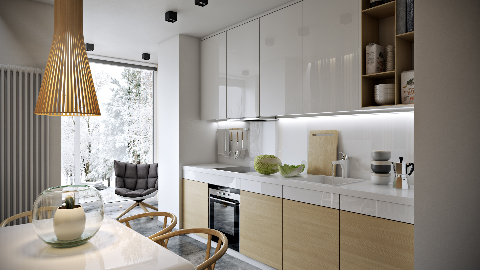 Дизайн бежево-белой кухни 11 кв м