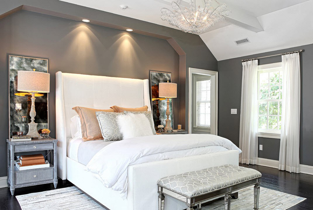 Серо-белая спальня в стиле модерн