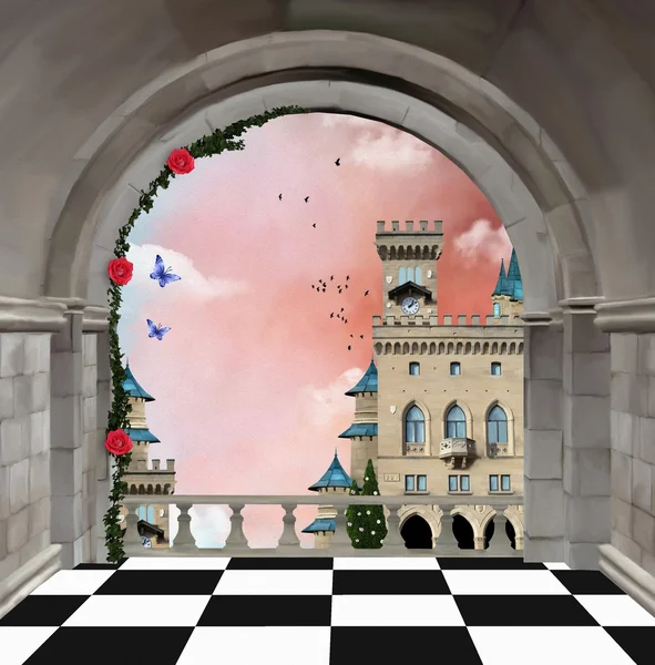 Замок балкон - цифровой окрашенные иллюстрации — стоковое фото